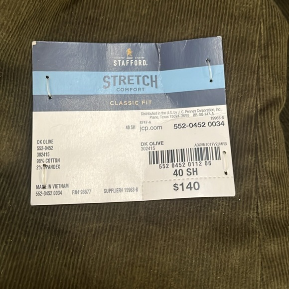 Men's Stafford Corduroy Olive Sport Coat Size 40 SH NWT - Picture 7 of 9